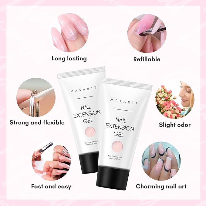 Makartt Hema-Free Poly Nail Gel 50ML Strong Builder for Nails, Rose Nude Pink Color for Extension, Multifunctional Strengthener Hard Gels Long-Lasting DIY at Home Salon