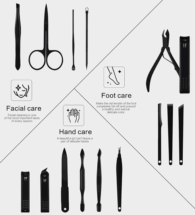 Nail Clippers Sets High Precisio Stainless Steel Nail Cutter Pedicure Kit Nail File Sharp Nail Scissors and Clipper Manicure Pedicure Kit Fingernails & Toenails with Portable Stylish case (Black)