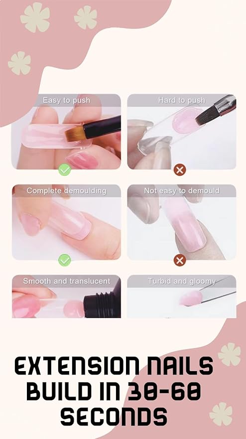SEQ Poly Extension Gel Kit – SUMMER BLUSH Neutral Builder Formula with Base & Top Coat, Easy Application for Salon-Style Extensions, Includes Brush & Gift Bag