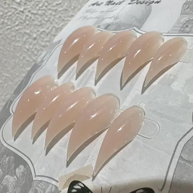 10 Pcs Luxury Medium Press on Nails Curved Stiletto Handmade Nails Press Ons Full Cover Glossy Dragon Claw Nude False Nails Reusable Acrylic Unique Eagle Claw Stick on Nail for Women（S）