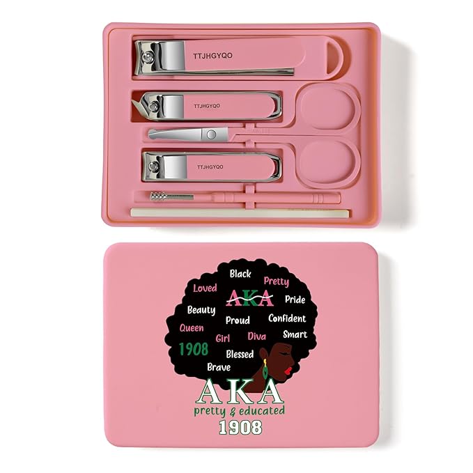 Nail Clippers and Beauty Tool Portable Set Nail Clipper Set Manicure Set 6 in 1 AKA Sorority Gifts Suitable for for Women Home, Workplace, Outdoor Travel,Etc. (AKA 1908 Pink)