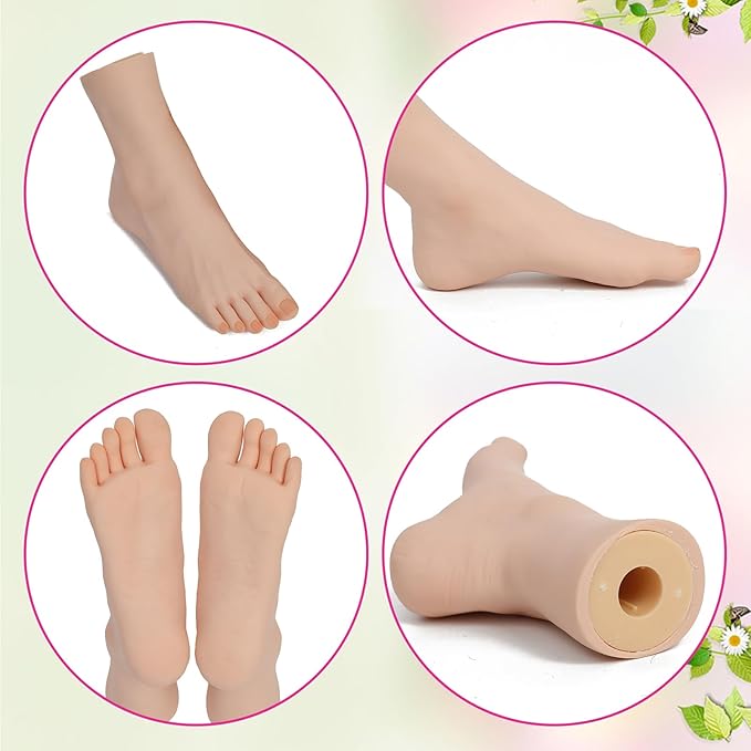 Practice Foot Model Soft Realistic Silicone Flexible Bendable Model Manicure Tool Fake Nail Foot for Nail Tips Art Training for Home Salon DIY (Right)