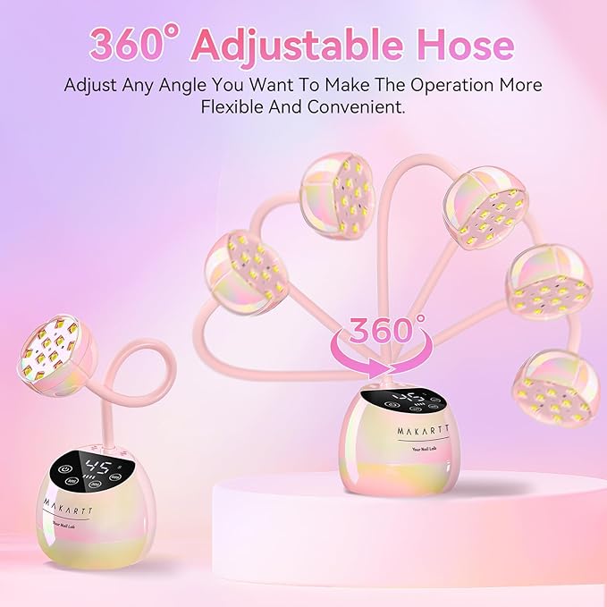 Makartt UV LED Nail Lamp - Gooseneck UV Light for Nails Cordless Rechargeable USB 39mW/cm² Dryer LED Lamp with Auto Sensor 4 Timer Settings Fast Curing for Nail Art Polish (Glazed Pink)