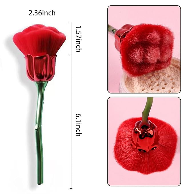 WOKOTO 2pcs Red And Gold Rose Shape Nail Dust Brushes Make Up Brush Set Nail Art Powder Remover Brushes Soft Foundation Brush Cleaning Dust Cleaner Brush For Nail Trimming Cleaning Tools For Nails