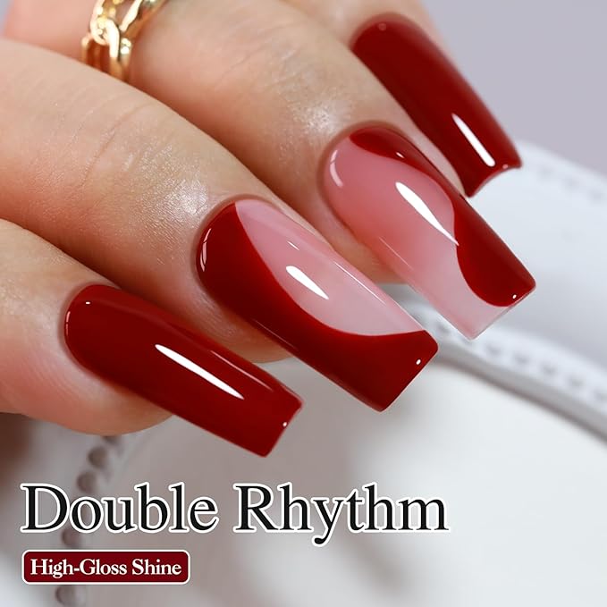 Double Rhythm Gel Polish 15ML Jelly Sheer Pastel Light Milky Color Pearl White Bottle 1 PC 0.5 OZ Full Size Nail Art Salon at Home (Dark Red-D1378)