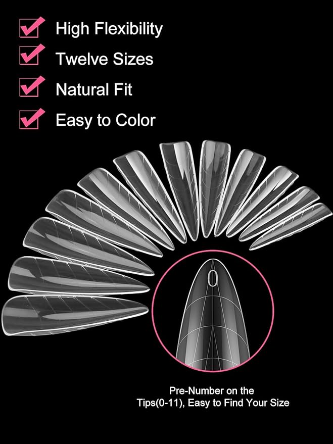 TOROKOM Nail Dual Forms for Poly Nail Gel, 120Pcs Stiletto Extension Gel Nail Molds Clear Acrylic Nail Tips, Full Cover Reusable Nail Forms for Builder Nail Gel Nail Art Design Salon&DIY