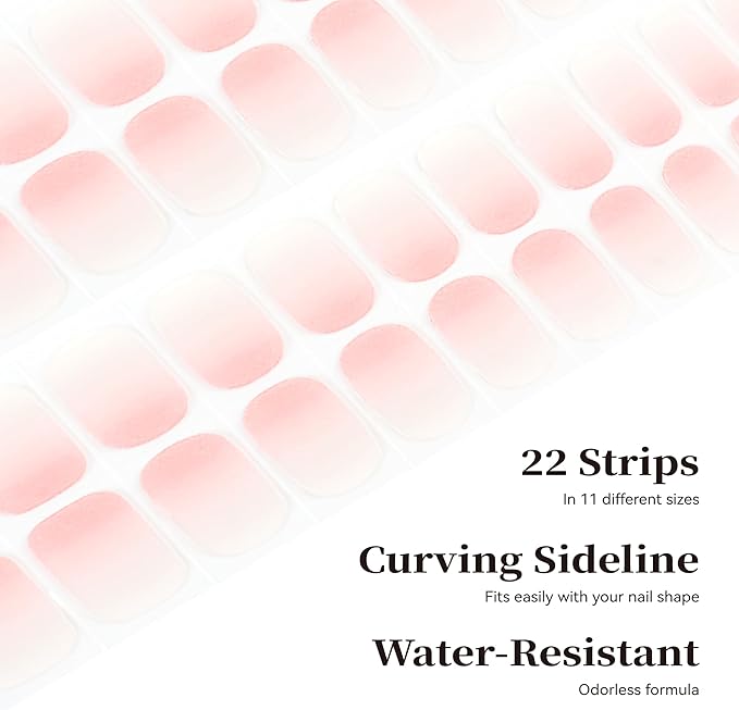 Semi Cured Gel Nail Strips White Pink Ombre Gel Nail Stickers with UV/LED Required Long Lasting Gel Nail Stickers for Spring Includes 22 Strips 2 Prep Pads, Nail File & Wooden Stick