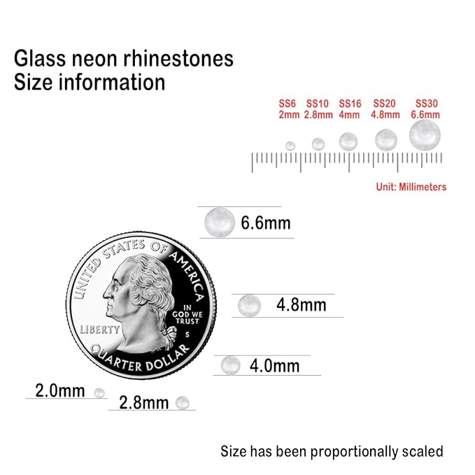 Flatback Glass Rhinestones,Bedazzler Gems Non Hotfix Crystal Rhinestones for Crafts Nail Charms Clothes Tumblers,White Neon,Mixed Size,35g
