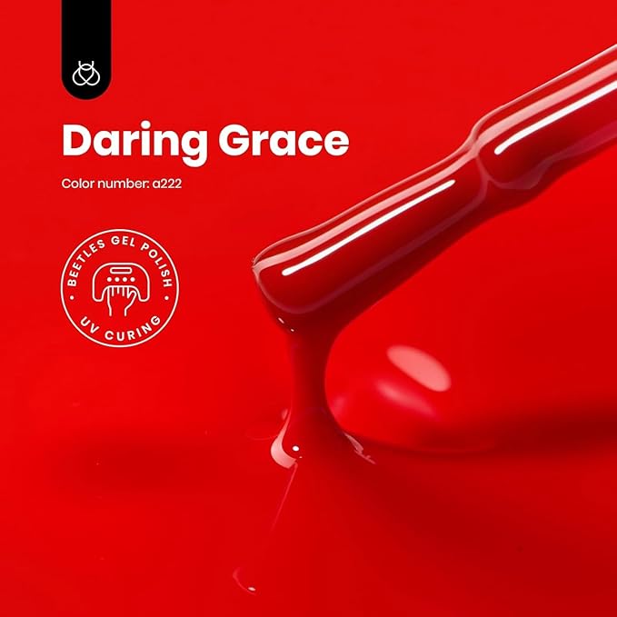 Beetles Red Gel Nail Polish, 15ml Red Color Soak Off UV LED Gel Polish, Nail Art Design Daring Grace Manicure Salon DIY Home Colorful Bottle Gifts for Women