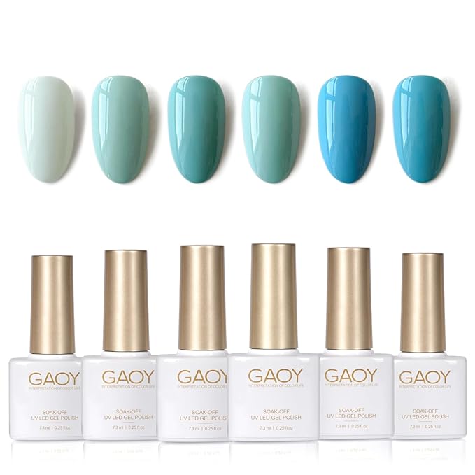 GAOY Blue Gel Nail Polish Set, 6 Colors Light Baby Blue, Soak Off UV Light Cure Gel Polish Kit for Nail Art DIY at Home