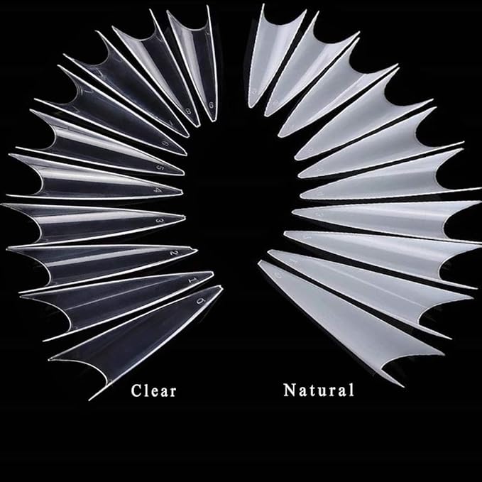 600pcs Stiletto Nail Tips Long Shape Clear Half Cover False Nail Art Tips ，DIY Nail Salon Art 10 Size with Bag