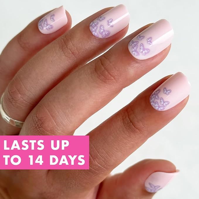Olive & June Instant Mani Press-On Nails (Glue) | 42 Fake Nails, 21 Sizes | Non-Toxic, Long-Lasting Recycled Materials Realistic Look | Spring Flowers & Patterns | Short, Squoval | Butterfly Ombre