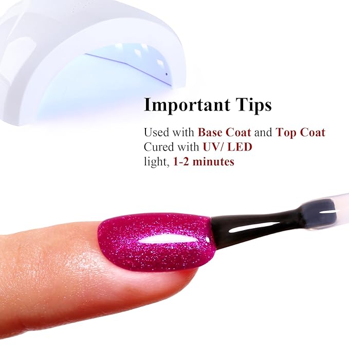 Pearl Gel Nail Polish,Deep Hot Pink Glitter Gel Nail Polish Sparkle Shimmer Gel Glitter Nail Polish Fall Winter Soak off LED UV Gel Nail Polish for Art DIY Manicure 15ML