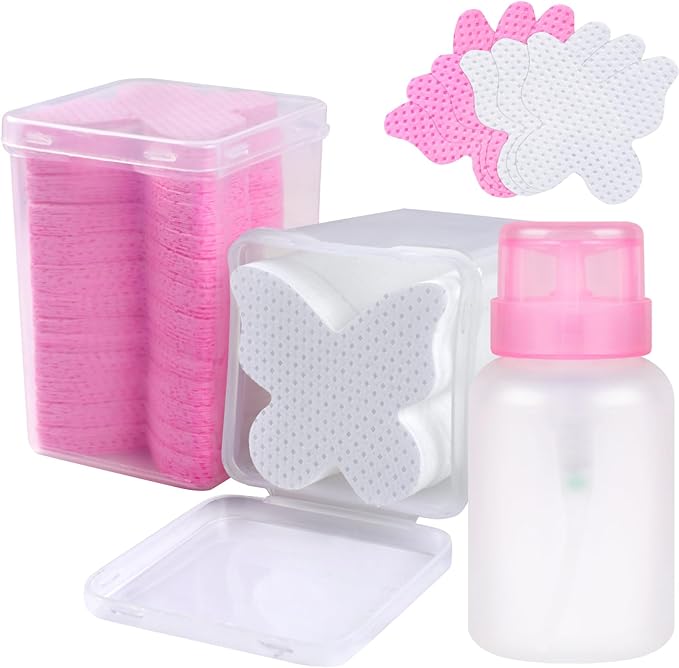 400pcs Nail Cotton Pads, 1 Pull-Off Pump-Style Bottle Suitable for Nail Care Wipes, Nail Cleaning Pads, Mascara Extension Glue Cleaning Wipes, and Nail Care Product Sets (White and Pink(400 Pcs))