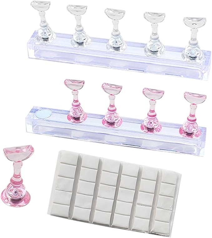 2 Sets Painting Nails Practice Stands, Art Fake Nail Holder, Fake Nails Holder, Acrylic Practice Nail Stand Set 30 Pcs Reusable Adhesive Putty