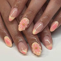 Summer Press on Nails Short Almond Fake Nails Cute Yellow Pink Nails Press ons with Flower Design Full Cover Stick on Nails for Women Manicure,Reusable | Nail Sticky Tabs | Easy Apply | 24Pcs