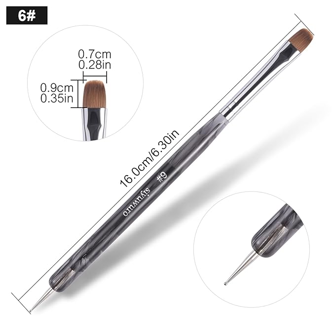 Kolinsky Sable Nail Brush French Nail Brush 2 Way Professional UV Gel Acrylic Nail Art Brush with Dotting Tool for French Manicure Cuticle Clean Up Nail Art Design Brush (6#)