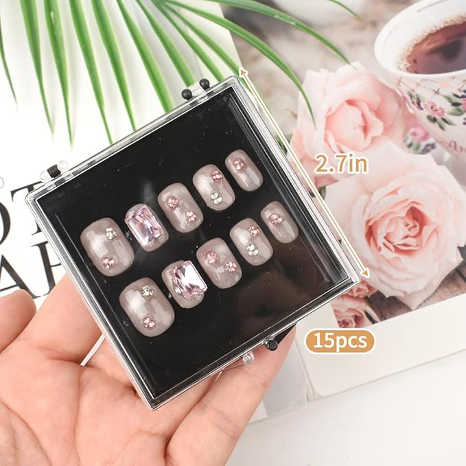 Press On Nail Storage Box Set 15PCS Fake Nail Container Packing Box With Adhesive Double Sided Tape, Storage Pad for Nail Art Storage (Not Include Press On Nail)