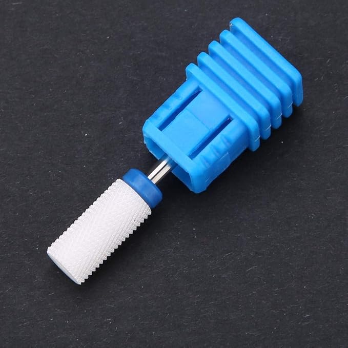 Nail Drill Bit, Ceramic Manicure Drill Bits for Manicure Pedicure Cuticle Gel Nail Polishing Cylinder Shape Grinding Head, with Display Base(White 05#)