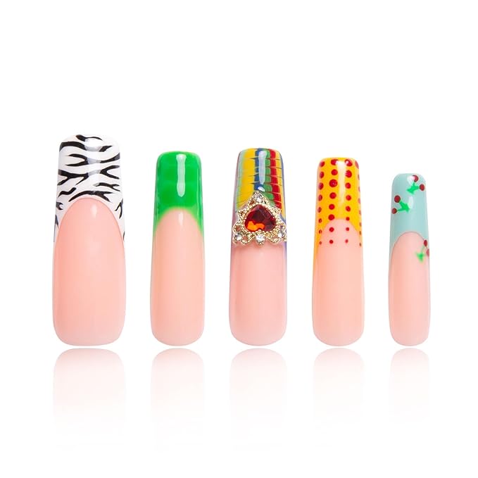 LOVFUL Press on Nails The Wonderful Meadow | Handmade with Full Covered Crystals | Reusable Fake Nails | Square Mid length 1.7in | H224-S