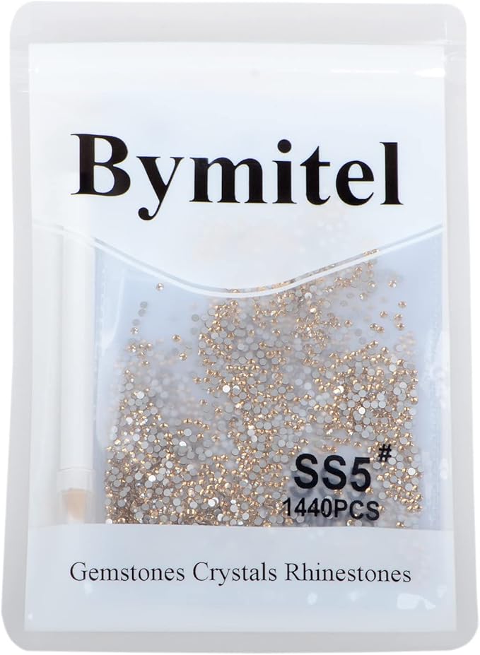 2880PCS Art Nail Rhinestones Non Hotfix Glue Fix Round Crystals Glass Flatback for DIY Jewelry Making with one Picking Pen (ss5 2880pcs, Lt. Peach)