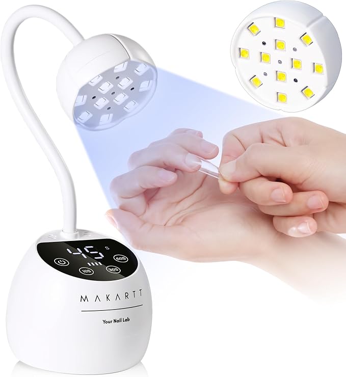 Makartt UV LED Nail Lamp - Gooseneck UV Light for Gel Nails Cherie Cordless USB 39mW/cm² LED Gel Lamp with 4 Times & Auto Sensor Fast Flash Curing Light for Salon Use (White)