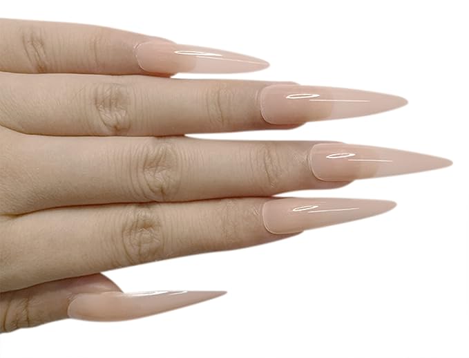 Allkem Soft Gel Nail Tips - 360 pcs XXL Stiletto Nail Extensions Kit - 12 Sizes Extra Extra Long Full Cover Nails - Nude (360 Pieces)