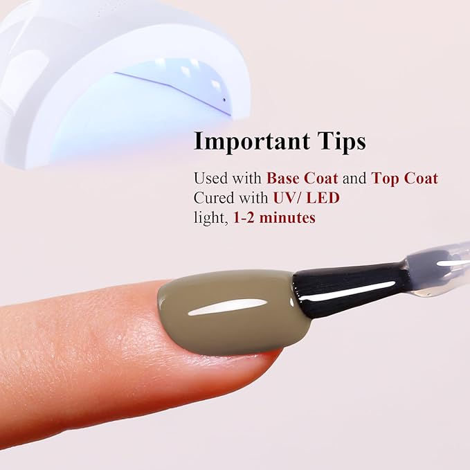 Gel Polish, 0.5 Fl Oz Grayish Green Gel Nail Polish Autumn Winter Soak Off LED UV Gel Nail Polish Art Starter Manicure Salon DIY Nail Gel Polish