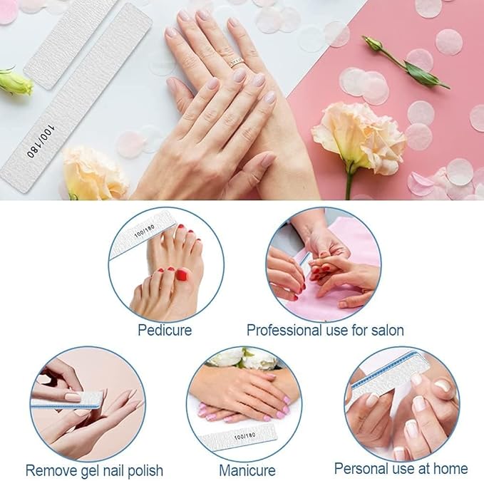 100 Pcs Nail File 100/180 Grit, Heavy Duty Nail Files for Acrylic/Natural Nails, Emery Boards for Nails, Strong Finger Nail Filler, Coarse Nail File for Home and Salon Use