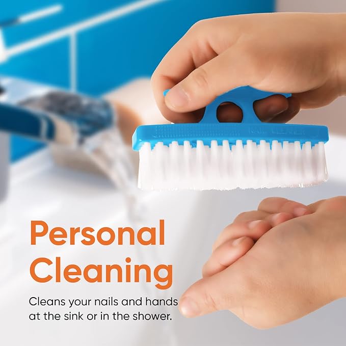 Superio Nail Brush for Cleaning Fingernails, Nail Scrubber Brush, Toe Foot Hands Fingernail Brush Cleaner- Small Scrub Brush- All-Purpose Stiff Cleaning Brush for Home, Kitchen, Work, (2, Blue/Red)
