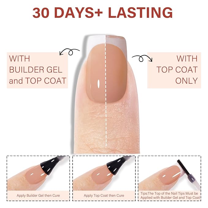 AILLSA French Gel Nail Tips, 192 Pcs Short French Tip Press On Nails Brown, Pre-Applied Primer & Base Coat, No Need File, French Nails Tips Square, Fake Nails with Designs DIY for Women Gift 16 Sizes