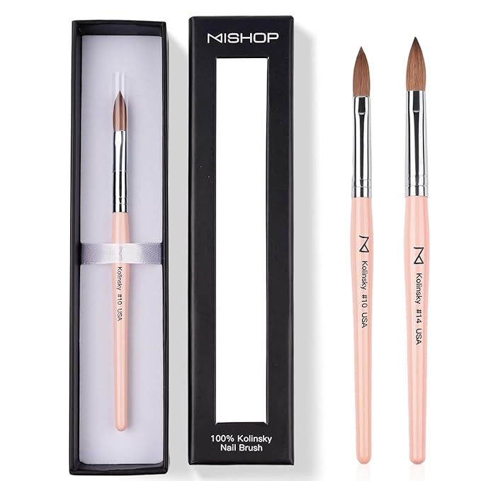 M – Majesti Pink 100% Kolinsky Acrylic Nail Brush | Professional Acrylic Sculpting & Application Brush | Handcrafted Premium Nail Art Tool for Nail Technicians (#12)