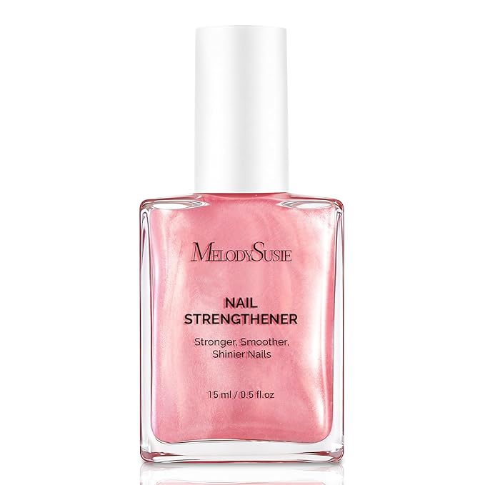 MelodySusie Nail Strengthener and Growth Treatment, 2-in-1 Ridge Filling Base Coat & Glossy Concealer Polish for Damaged Nail Repair and Healthy Shine,Gifts for Women Deep Sparkling Pink