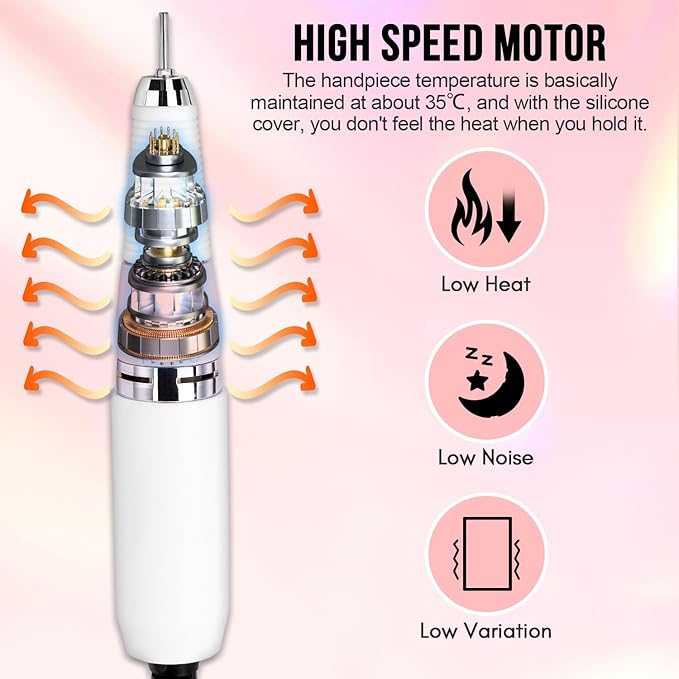 Makartt Nail Drill, Rechargeable Nail E File 30000RPM Electric Nail File, Malory Pink Portable Gel Nail Remover Machine with Nail Drill Bits & Sanding Bands for Manicure Salon Home Use
