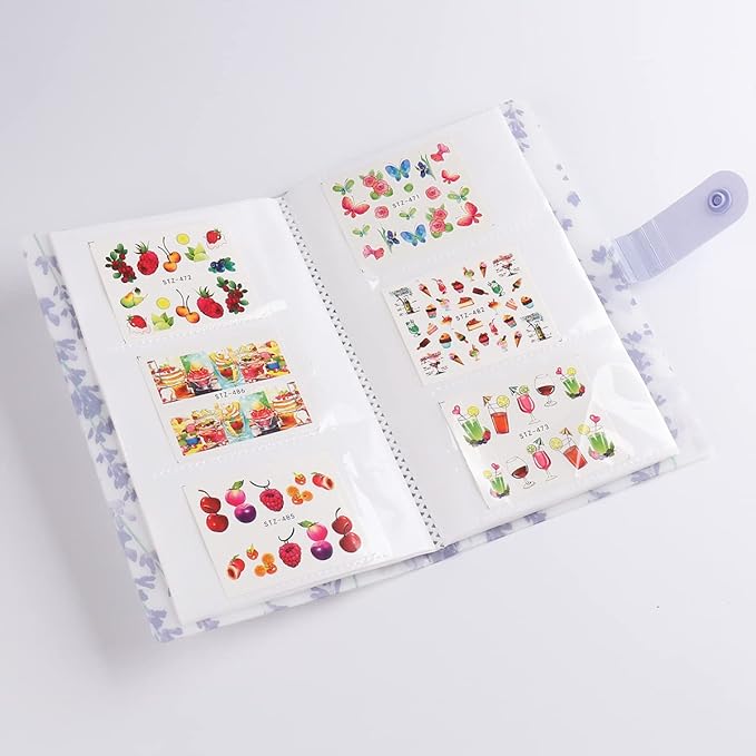 120 Slots Nail Stickers Storage Book Empty Nail Stickers Album Holder Photo Collection Book Water Decals Display Showing Shelf Binder Stencils Collecting Card Case Manicure Tools (Lvander)