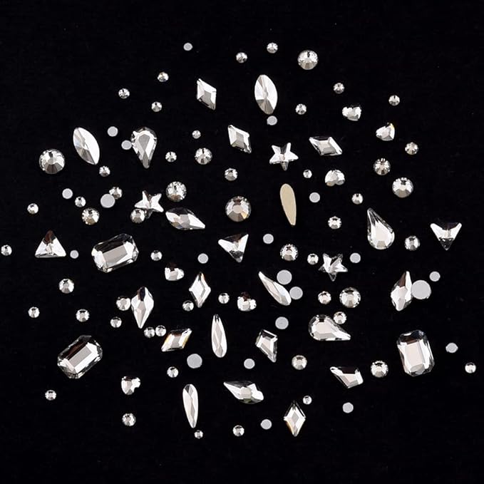 100pcs Flat Back Crystal Clear Glass Shape Nail Rhinestones 720pcs Loose Cystal Beads Nail Art Decoration Craft Accessory