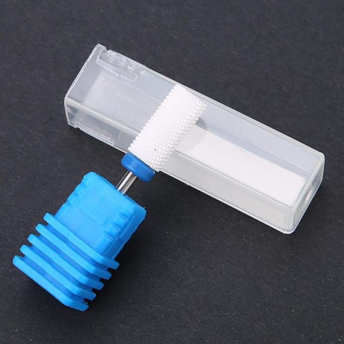Nail Drill Bit, Ceramic Manicure Drill Bits for Manicure Pedicure Cuticle Gel Nail Polishing Cylinder Shape Grinding Head, with Display Base(White 05#)