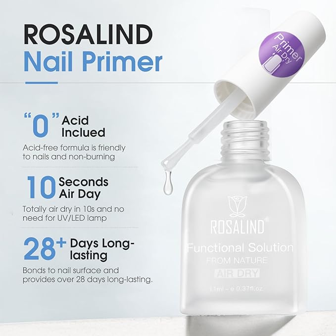 ROSALIND 2pcs 11ml Nail Dehydrator and Primer,Nail Bonding Agent for Gel Polish and Acrylic Nails, Long-Lasting No-Lift Prep for Salon & DIY Manicures
