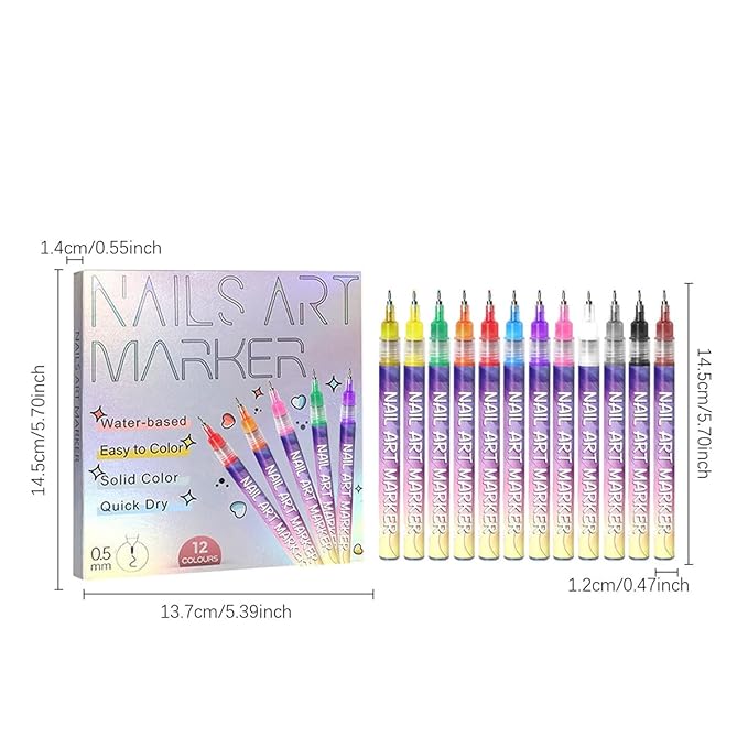 12 Colors Nail Art Pens Set With 500PCS Nail Form,New Nail Art Markers Polish Pen for Women Everyone, Nail Art Tools for Dotting Drawing Painting Point Liner DIY (1 set)