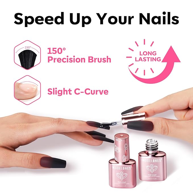 modelones Gel Top Coat and Base Gel Polish, 3 PCS Clear Glossy and Chrome Proof Matte Top Coat No Wipe, Base Coat Nail Polish Upgrade Formula Pro Manicure Essential Kit Gift for Women Girls Starter