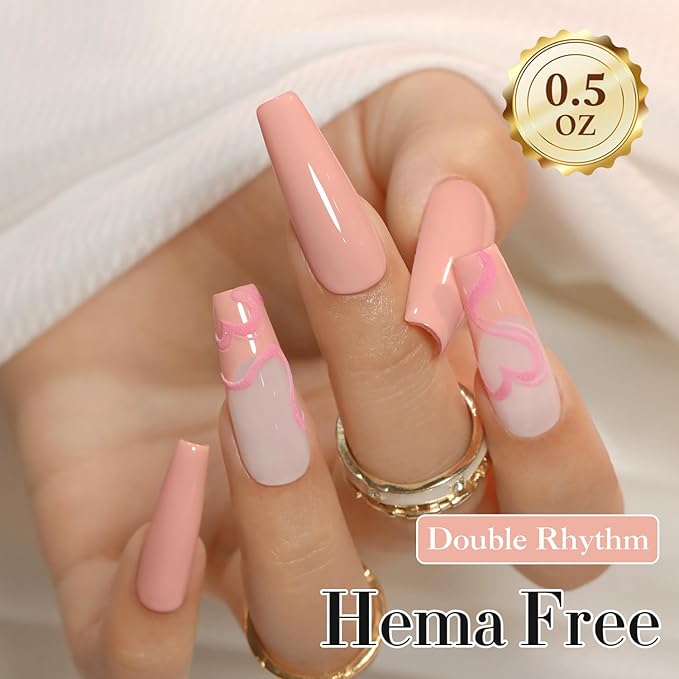 Double Rhythm 0.50 OZ Gel Polish Hema Free Same Color Same Bottle Golden Round Translucent Neutral Natural Milky 15 ML Jelly UV Polish Art DIY at Home (Nude-C1333)