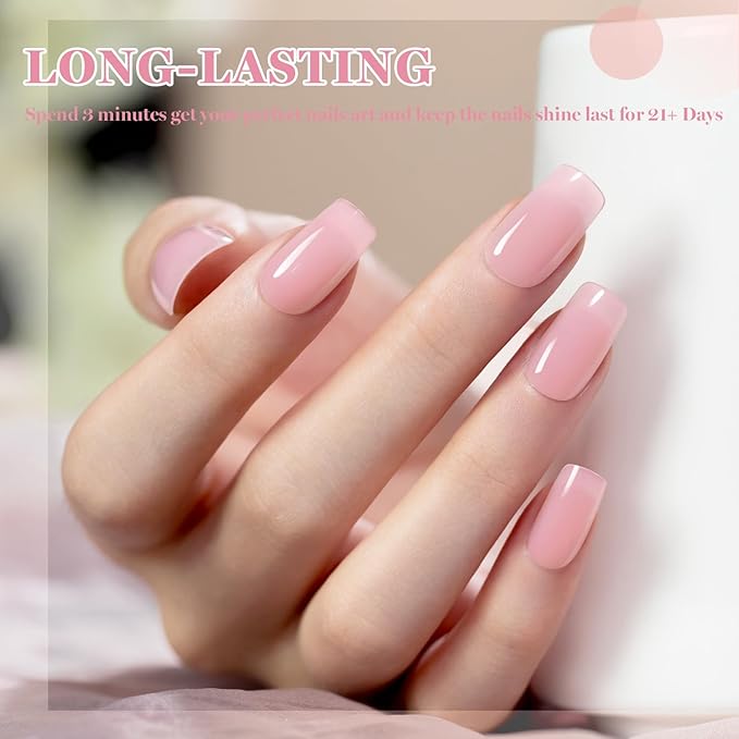 RARJSM Nude Sheer Cherry Blossom Pink Fiber Glass Rubber Base Gel Nail Polish for Repair Broken Nails StrengthenerGel Base Coat Transparent Brush on Building Gel in a Bottle Curing Requires 15ml