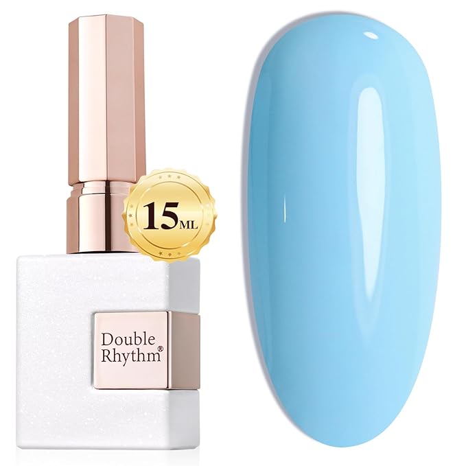 Double Rhythm Gel Polish 15ML Jelly Sheer Pastel Light Milky Color Pearl White Bottle 1 PC 0.5 OZ Full Size Nail Art Salon at Home (Sky Blue-D1113)