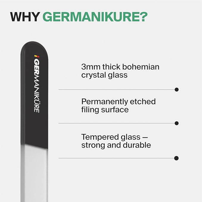 GERMANIKURE Glass Nail File in Cork Sleeve - More Glitter Less Bitter - Professional Crystal Nail File for Natural Nails - Ideal Manicure & Pedicure Tool for Smooth, Easy Shaping - Nail Care Gift