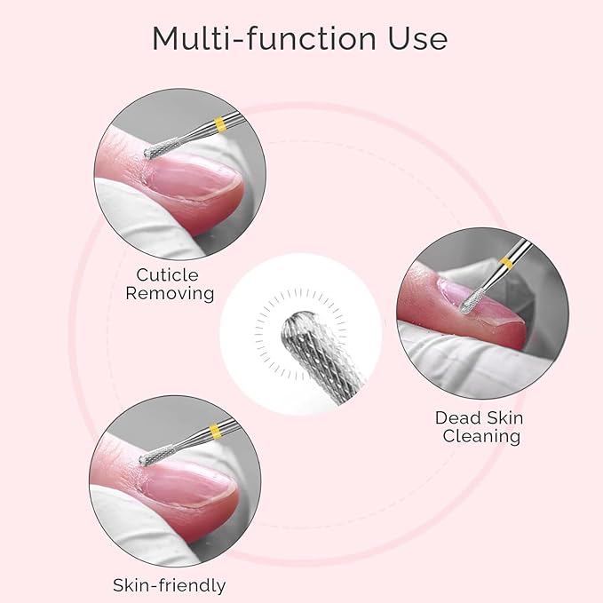 MelodySusie Cuticle Clean Nail Drill Bit 3/32'', Professional Safety Carbide Under Nail Cleaner Nail Bit for Cuticle Dead Skin Nail Prepare, Two Way Rotate, Manicure Nail Salon Supply, Silver, XF