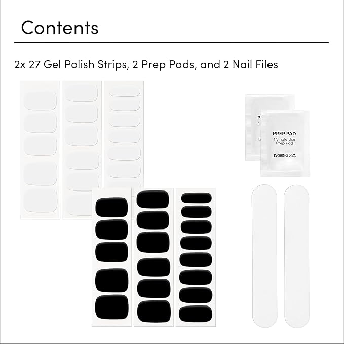 Dashing Diva Gloss Nail Strips Bundle - The Black & White Collection - Real Black & Daikon - UV Free, Chip Resistant, Long Lasting Gel Stickers - Contains 2 Sets