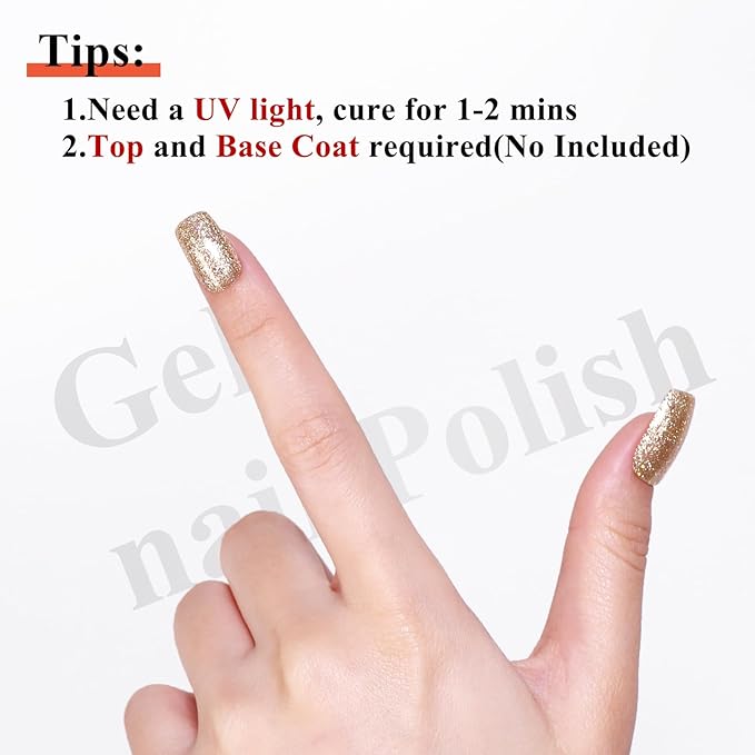 Imtiti 10ml Gold Glitter Gel Nail Polish Long Lasting Soak Off UV Led Christmas Gold Gel Polish Salon DIY at Home Gift for Women 1Pcs