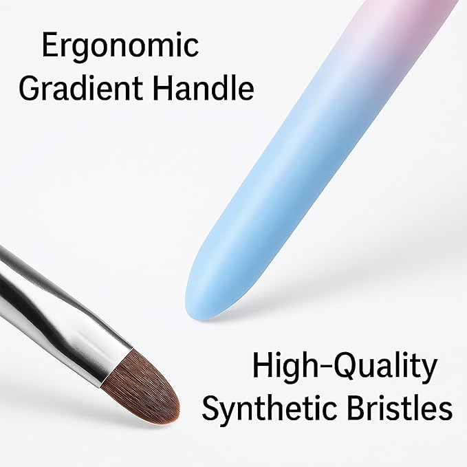 Nail Art Clean Up Brushes – 3pcs Flat, Angled & Oval Nail Brushes for Cleaning Gel Polish Mistakes on Cuticles & Fingers – Acetone-Resistant Gradient Handle Brushes for Nail Art Designs & Extensions
