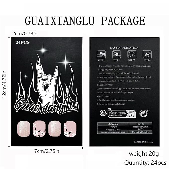 Flower Press on Nails Spring Fake Nails Short Square False Nails Press ons with Floral Designs Pink Acrylic Nails Full Cover Glue on Nails Artificial Stick on Nails for Women Manicure 24Pcs