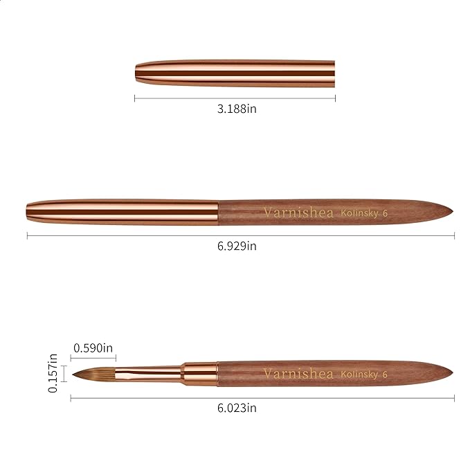 Pure Kolinsky Hair Acrylic Nail Brush Solid Wood Handle Professional Manicure Brushes for Powder Nail Acrylic Application - Salon & DIY Nail Art Essentials - Size 6, 1.0 Count